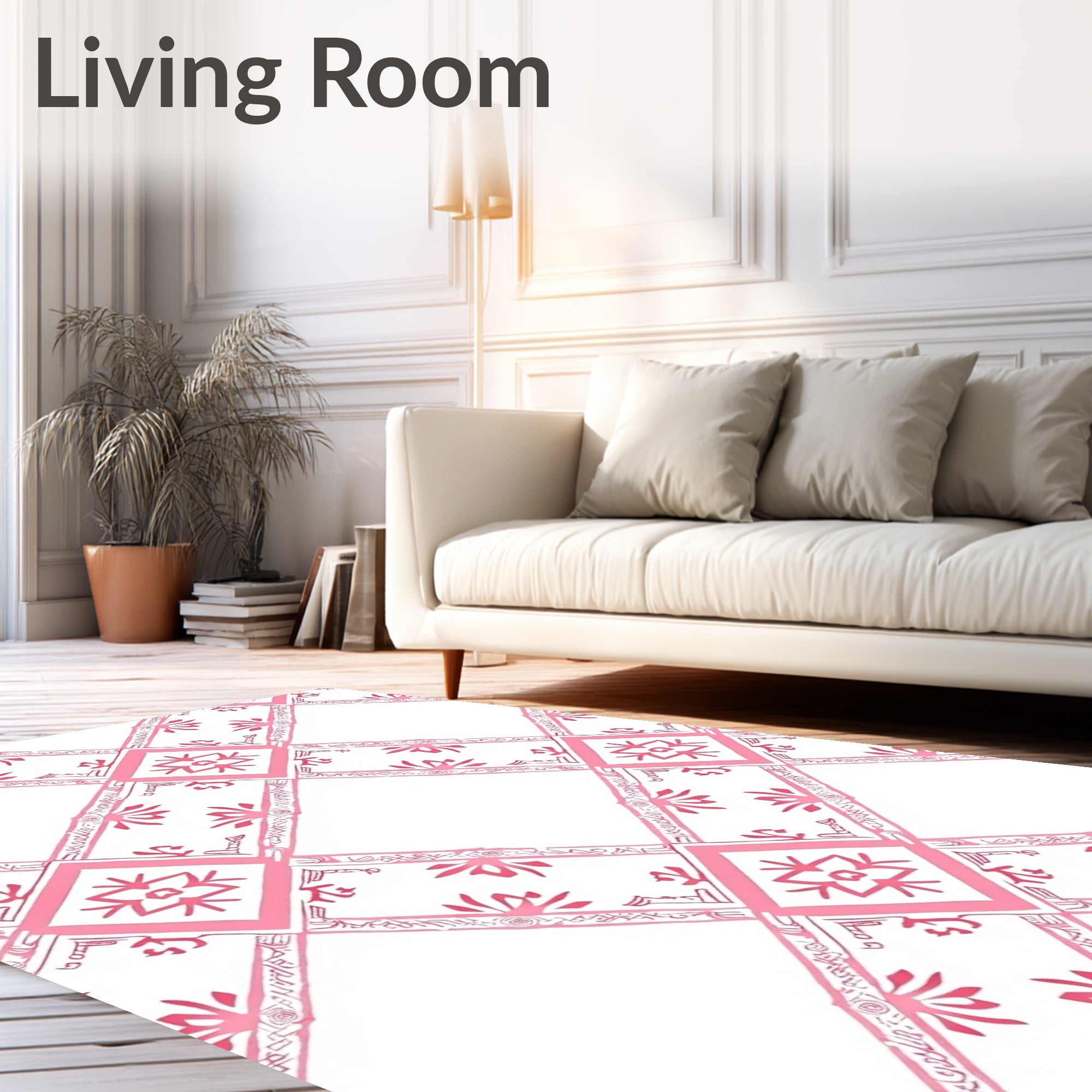 Coral Pink Tribal Diamond Lattice Rug