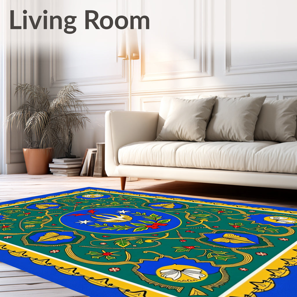 Emerald Green Floral Medallion Frame Rug
