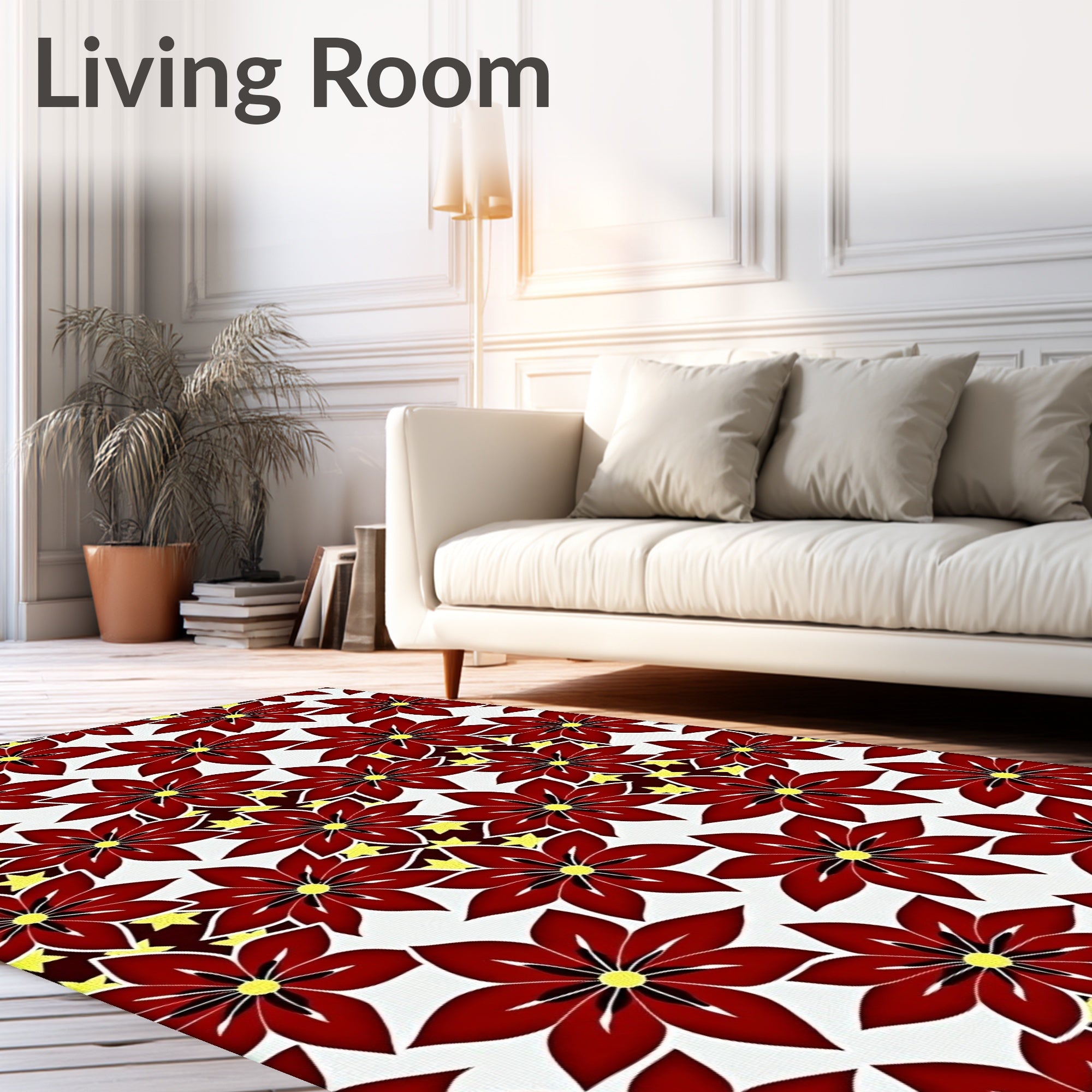 Crimson Starburst Floral Medallion Rug