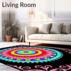 Vivid Rainbow Floral Mandala Corners Rug