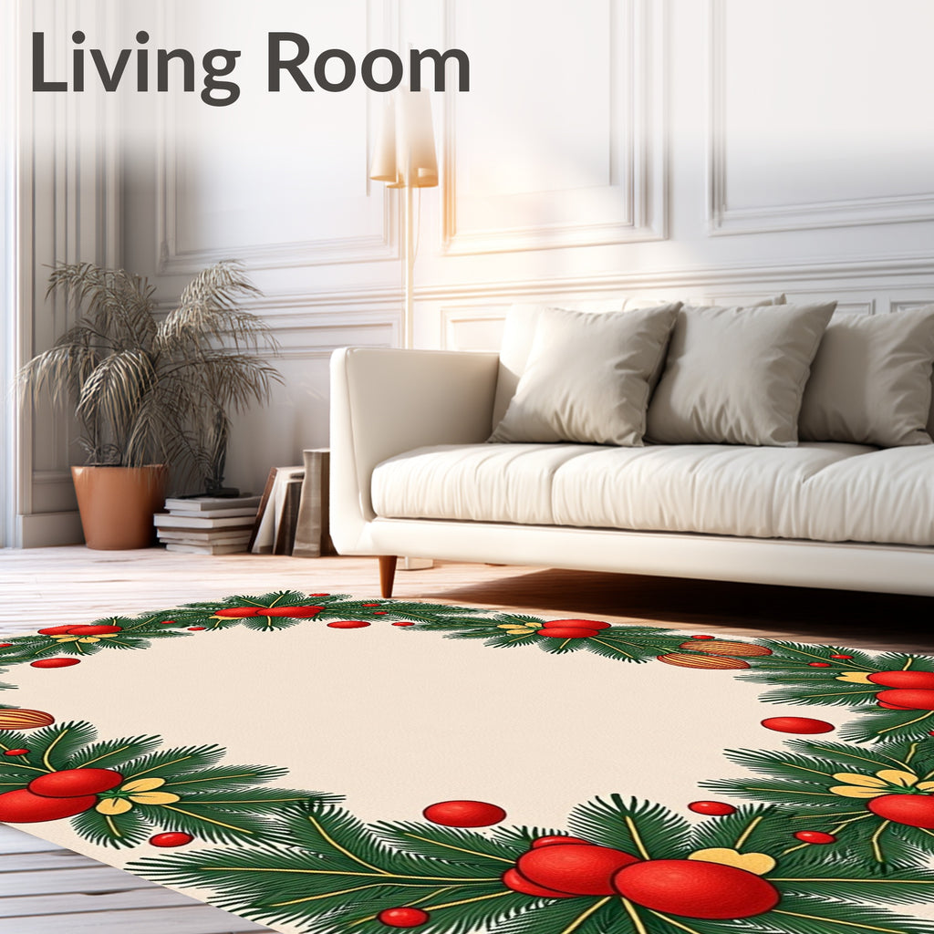 Festive Red Pine Garland Ornament Rug