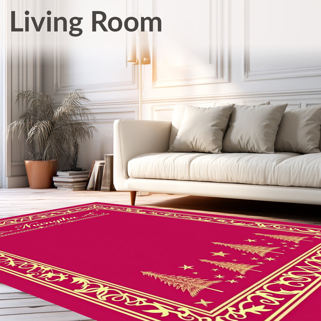 Ornate Crimson Trees and Stars Rug
