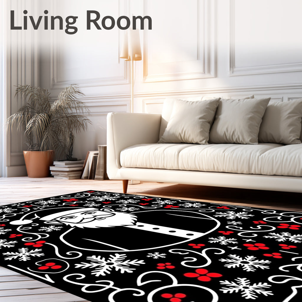 Festive Santa Snowflakes Red Berries Art Rug