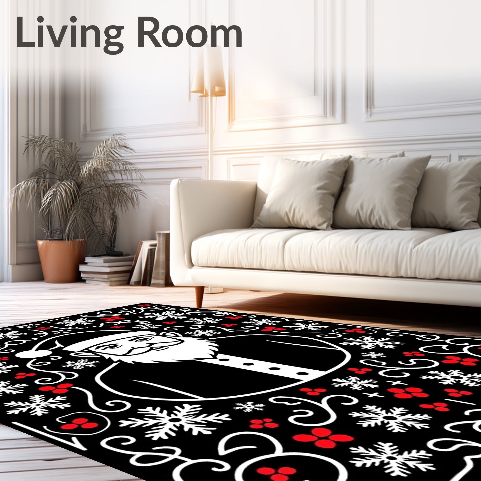 Festive Santa Snowflakes Red Berries Art Rug