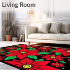 Bold Red Flower Garden Print Rug