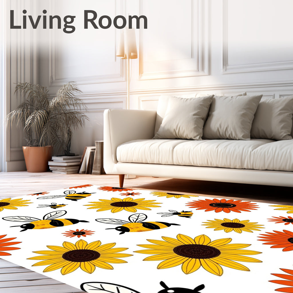 Sunshine Yellow Orange Bee Flower Rug