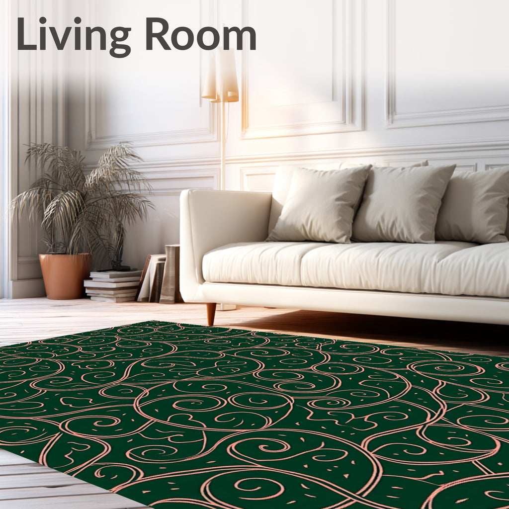 Emerald Green Floral Swirls Rug