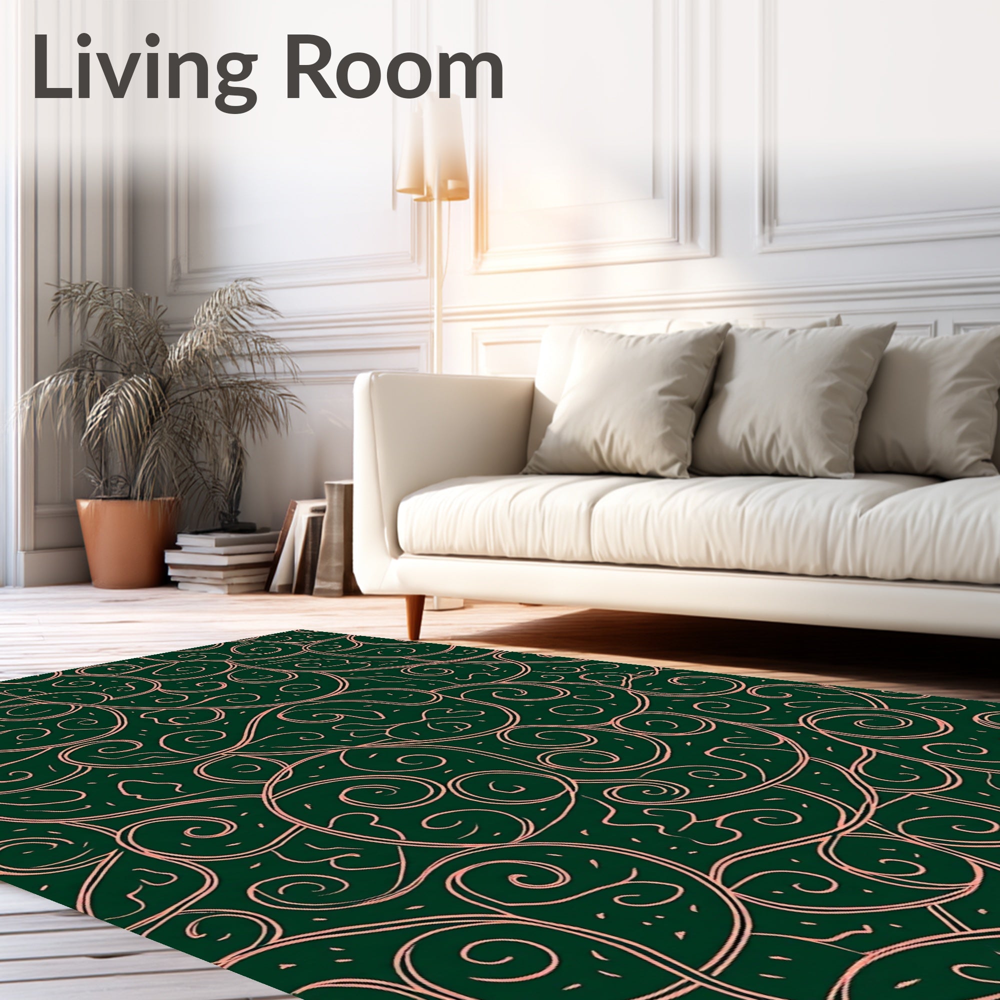 Emerald Green Floral Swirls Rug