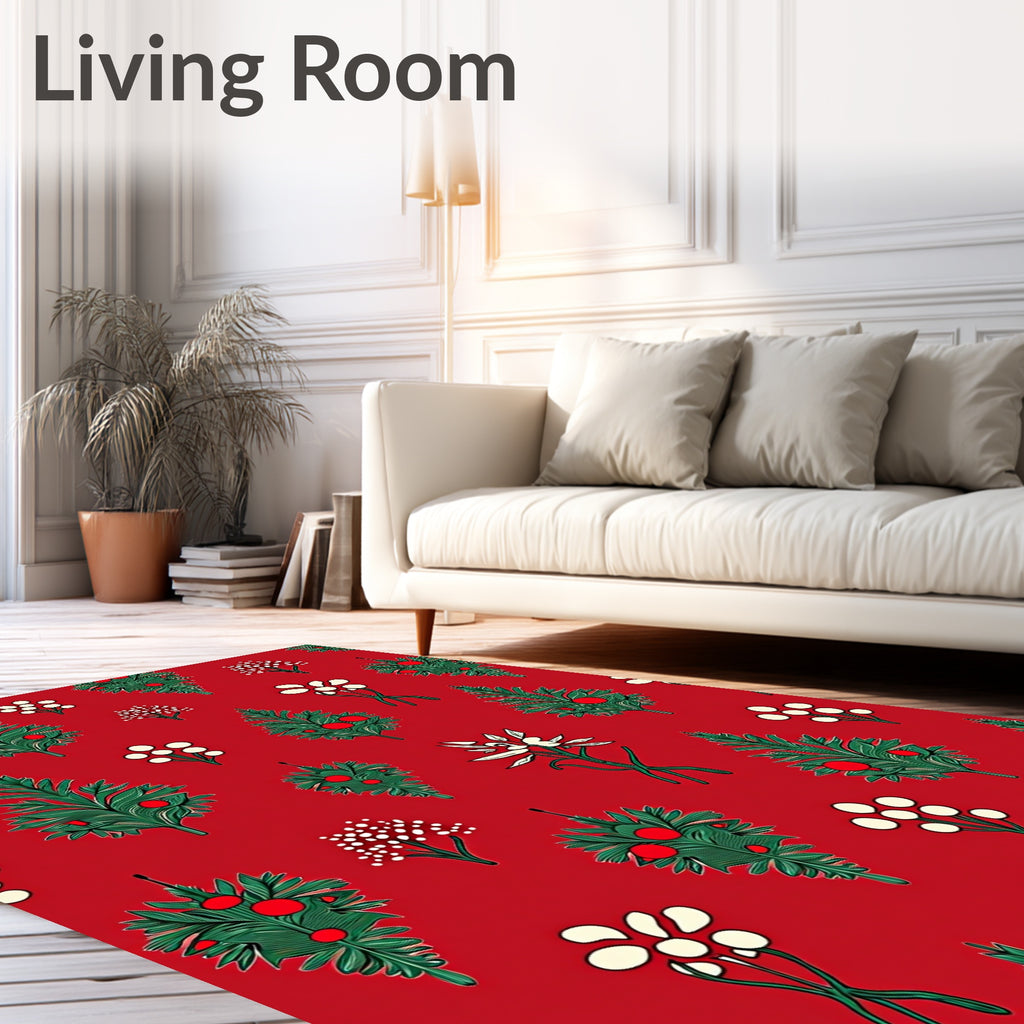 Crimson Evergreen Berry Cluster Floral Rug