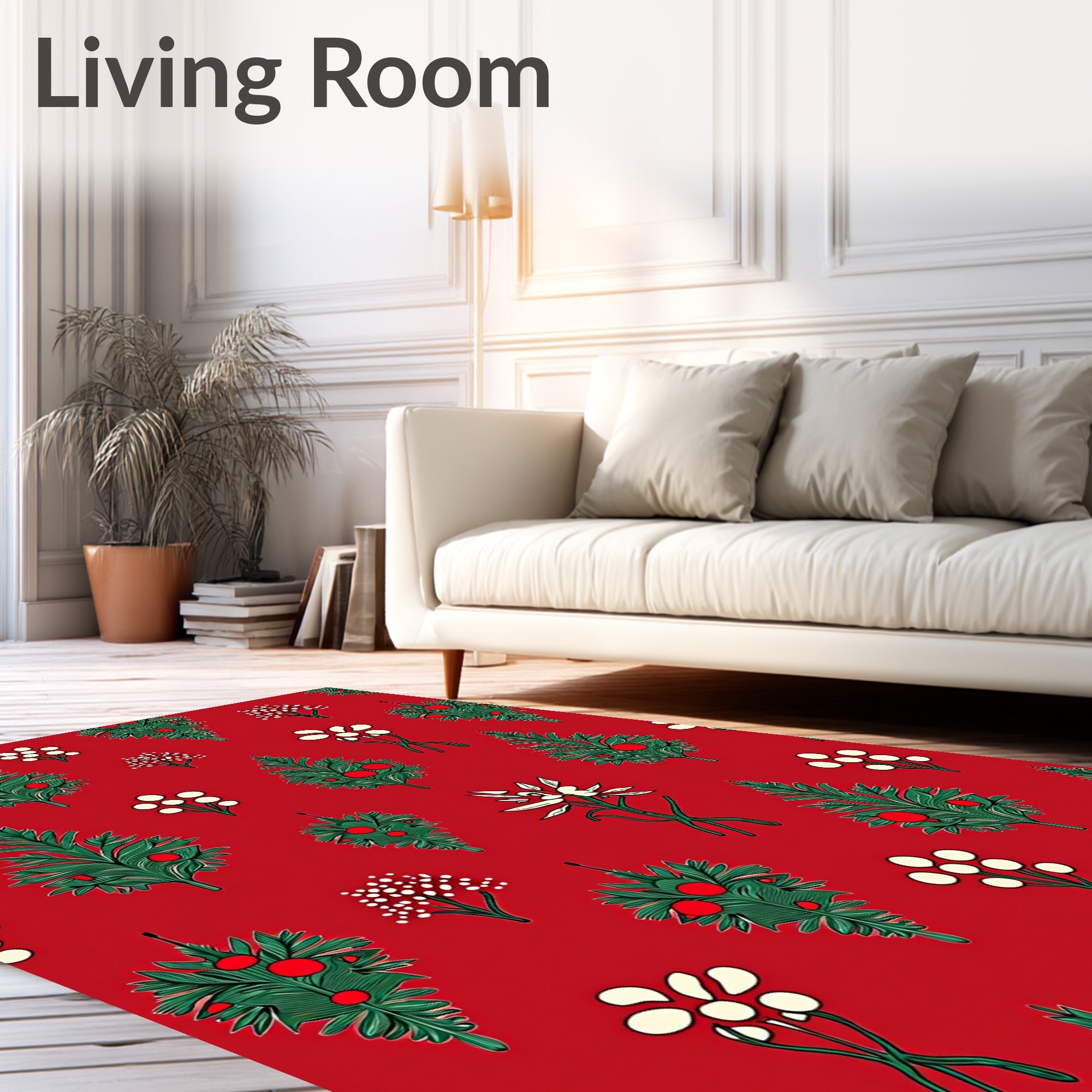 Crimson Evergreen Berry Cluster Floral Rug