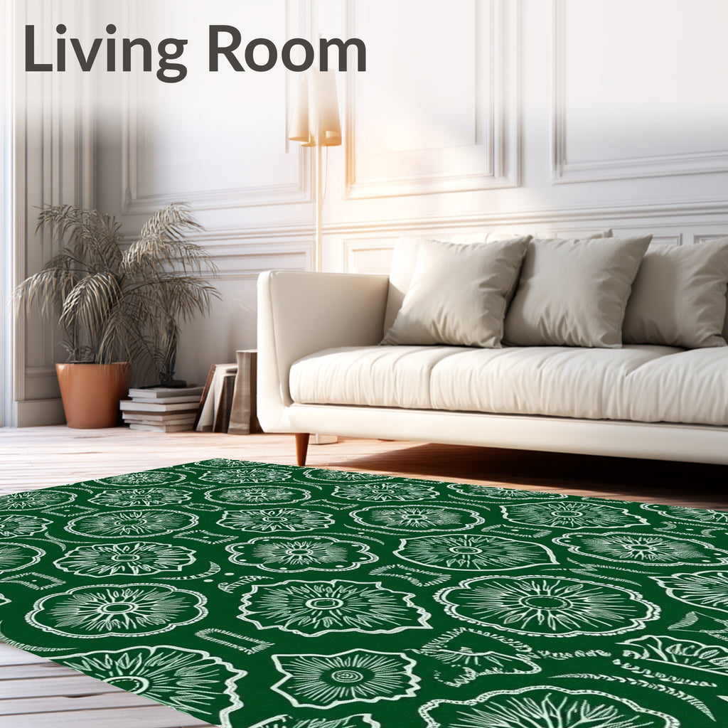 Emerald Green Floral Mandala Medallion Rug
