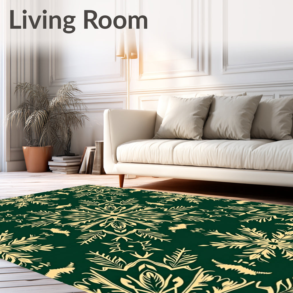 Deep Green Golden Starburst Bloom Rug