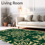 Deep Green Golden Starburst Bloom Rug