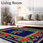 Red Poinsettia Floral Border Frame Rug