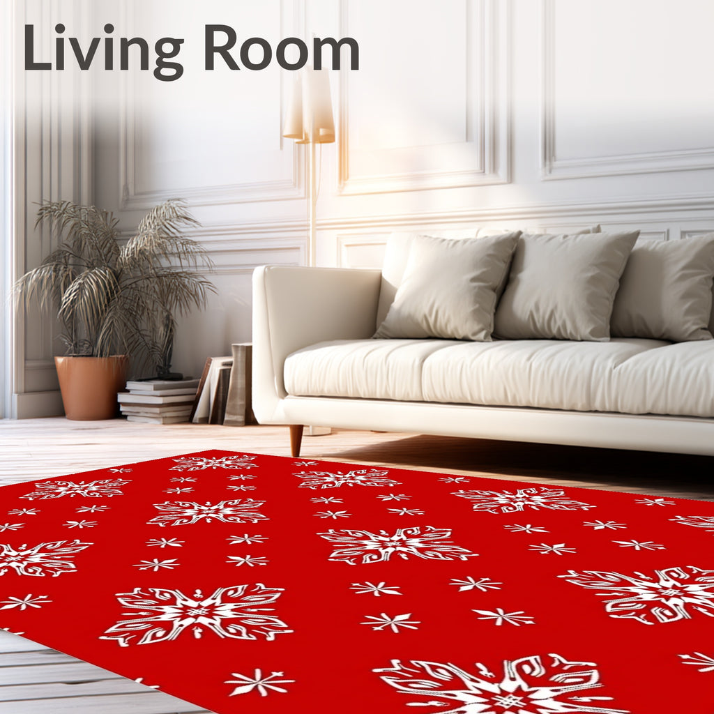 Red White Snowflake Tile Rug