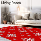 Red White Snowflake Tile Rug
