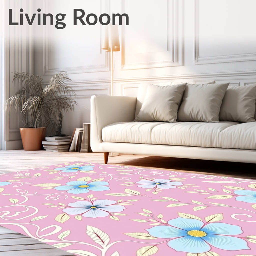 Pastel Pink Light Blue Floral Vines Rug