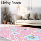 Pastel Pink Light Blue Floral Vines Rug
