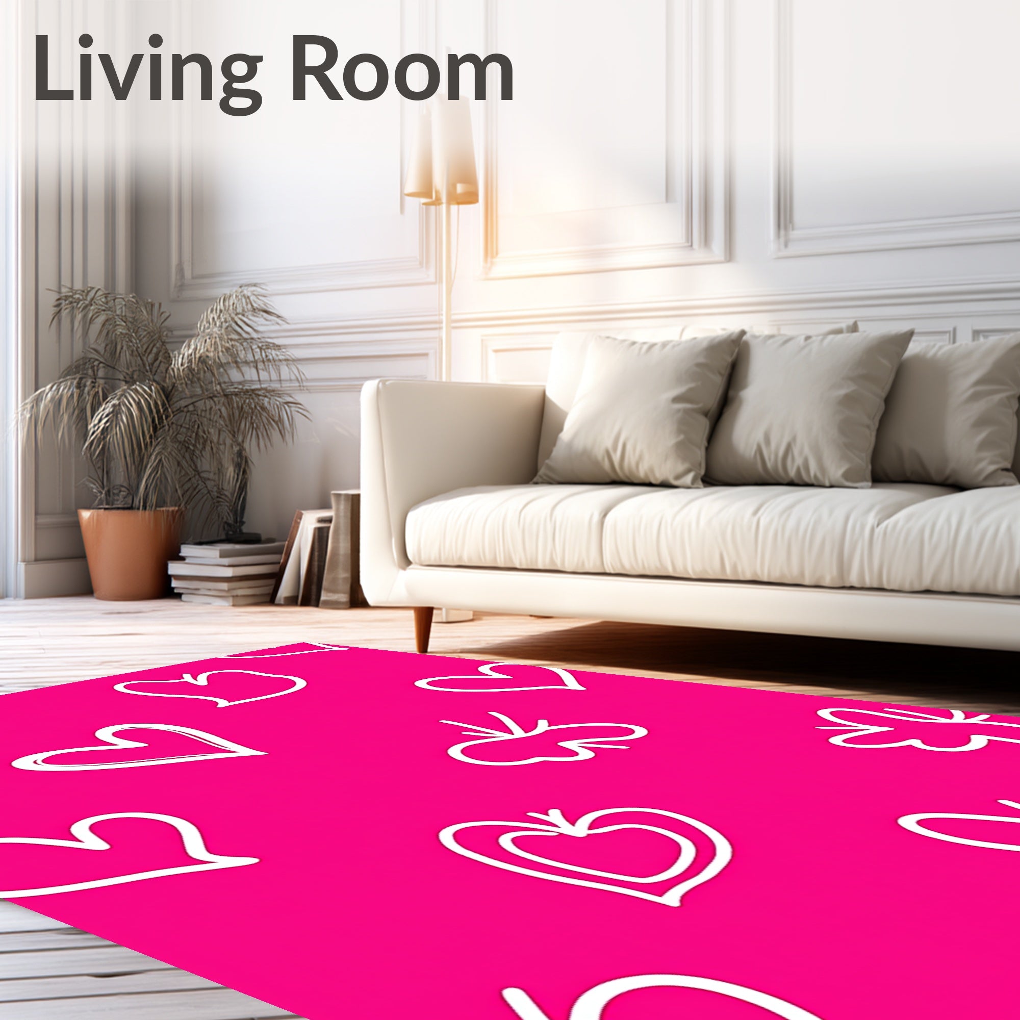 Vibrant White Heart Outline Pink Rug
