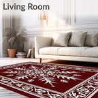 Crimson White Floral Snowflake Medallion Rug