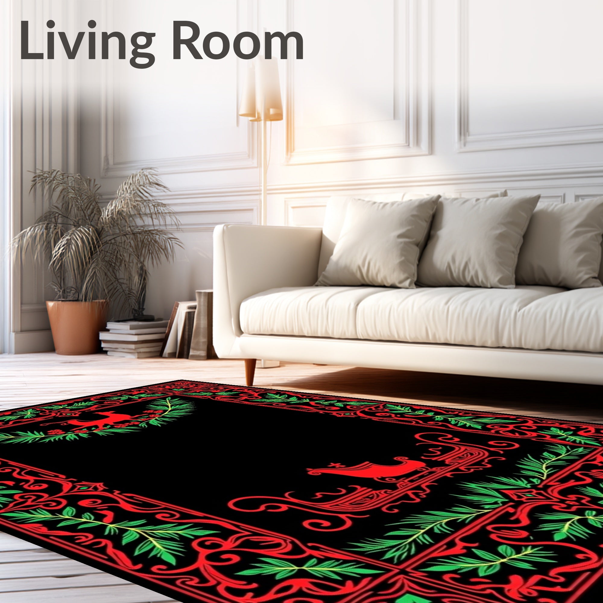 Red Green Festive Sleigh Animal Border Rug