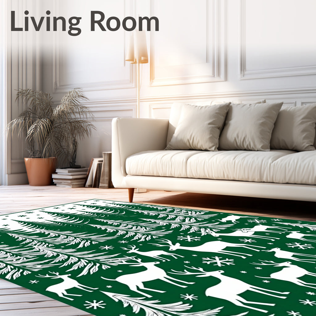 Forest Green Winter Deer Snowflake Rug