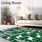 Forest Green Winter Deer Snowflake Rug