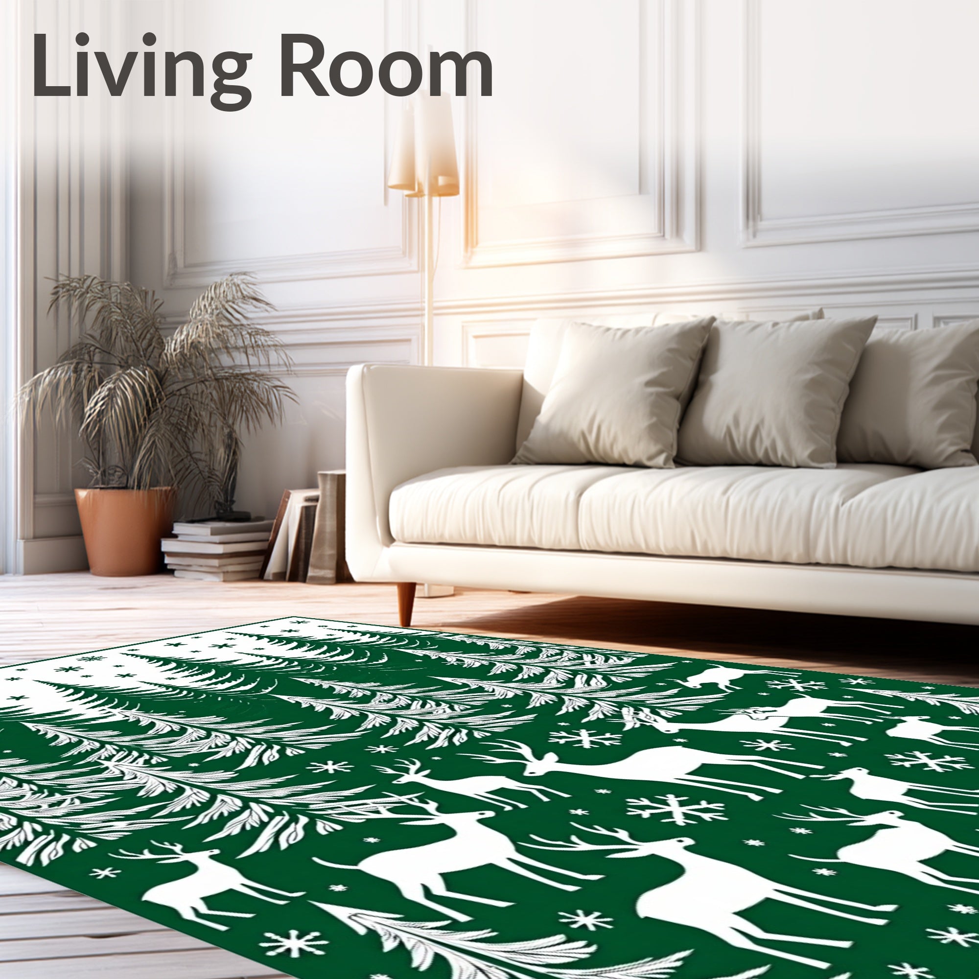 Forest Green Winter Deer Snowflake Rug