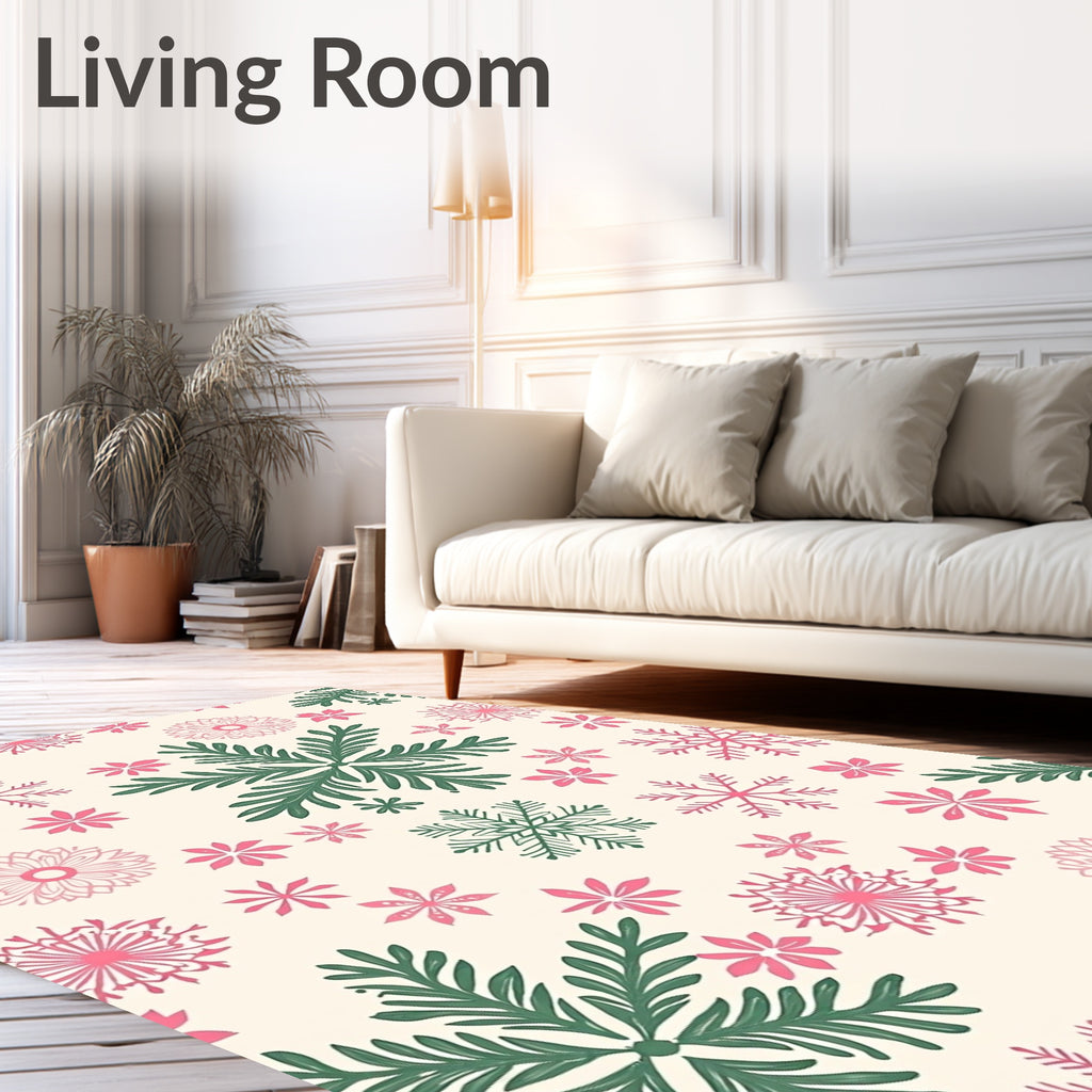 Festive Pink Green Snowflake Collage Rug