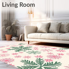 Festive Pink Green Snowflake Collage Rug