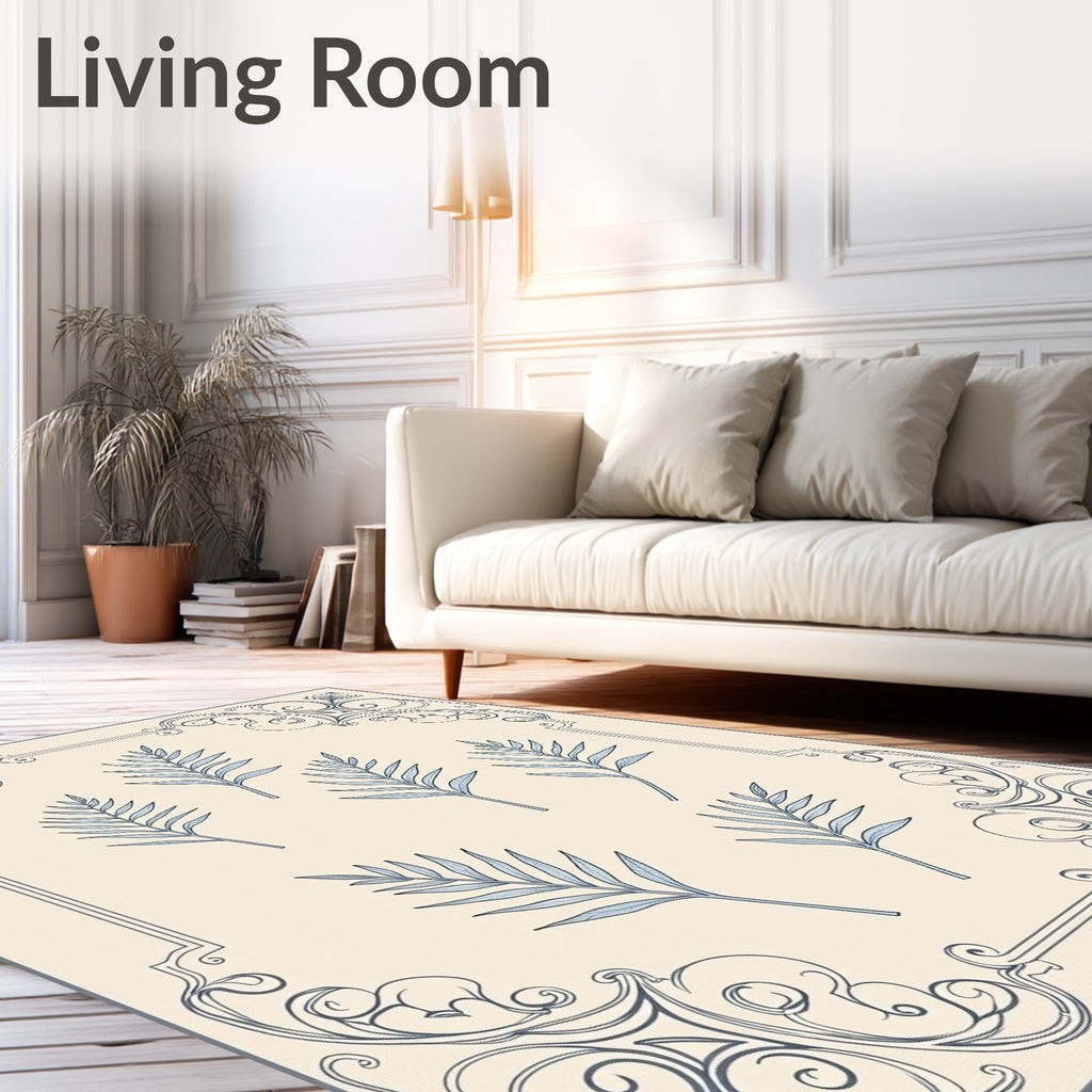 Light Blue Fern Fronds Classic Frame Rug