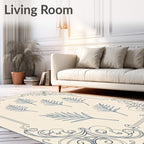 Light Blue Fern Fronds Classic Frame Rug