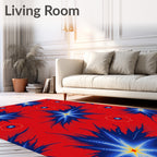 Vibrant Blue Starburst Red Background Rug