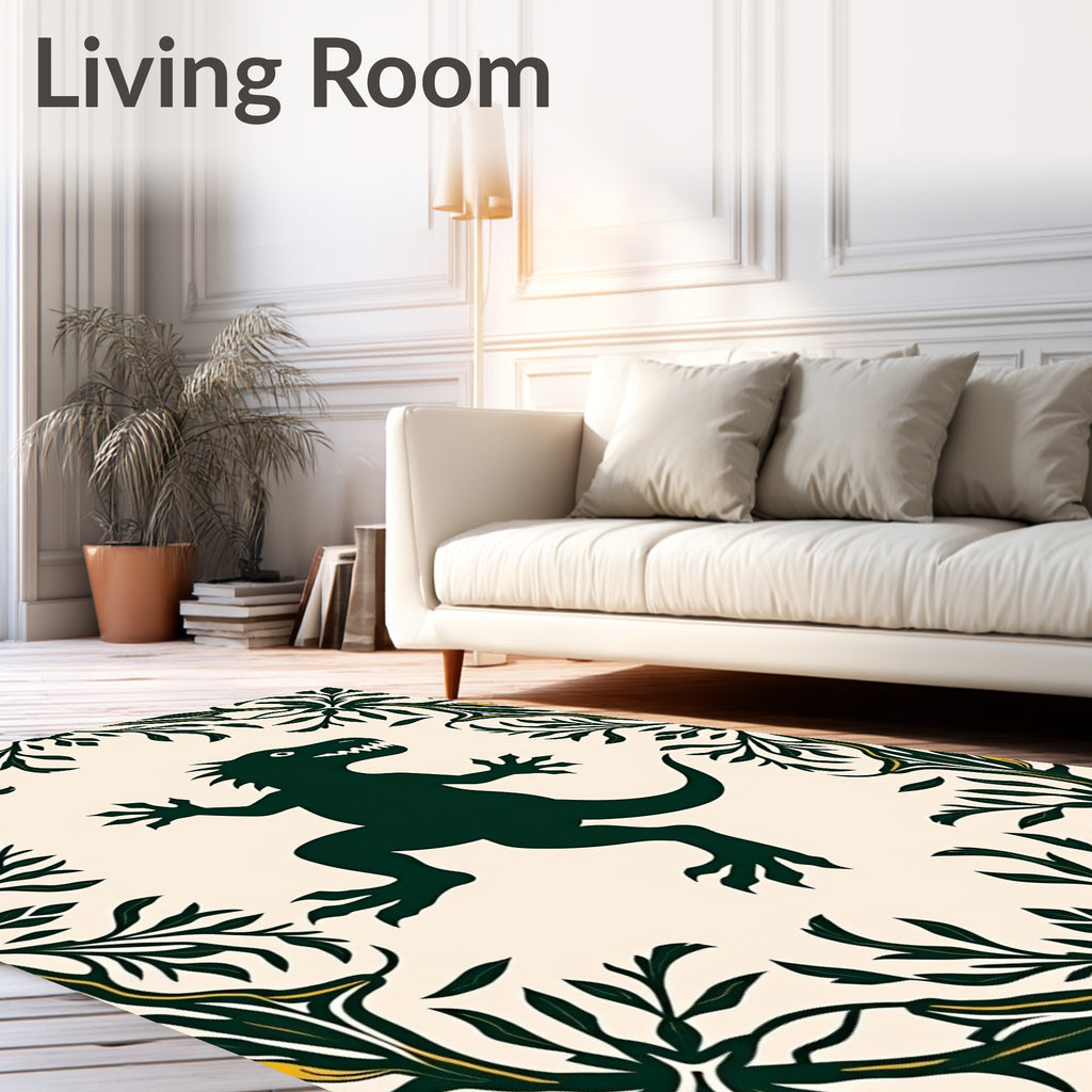 Whimsical Green Dinosaur Foliage Border Rug