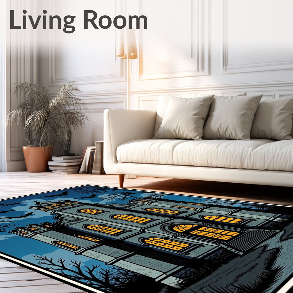 Haunted Gothic Castle Bats Night Rug