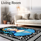 Radiant Blue Virgin Portrait Emblem Rug
