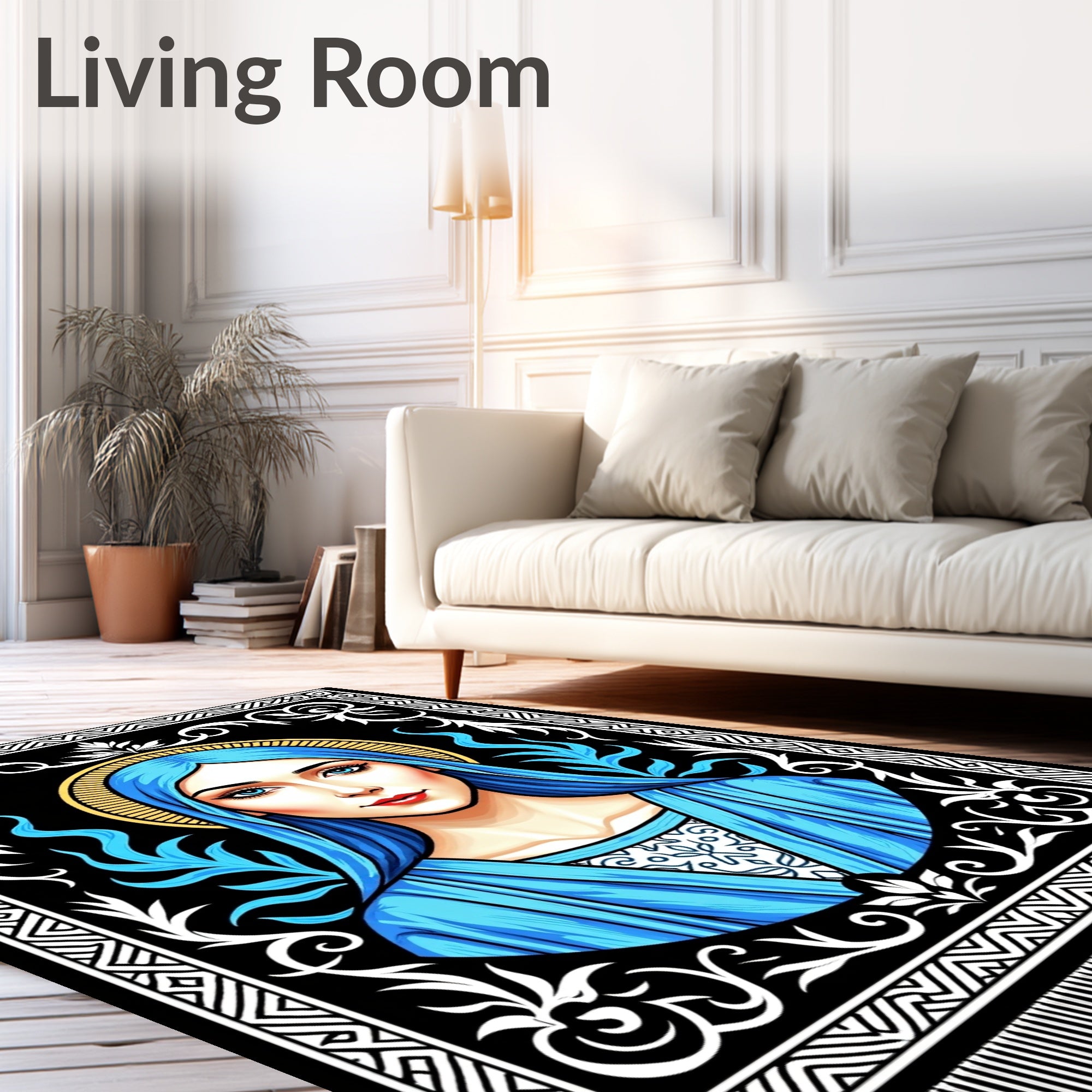 Radiant Blue Virgin Portrait Emblem Rug