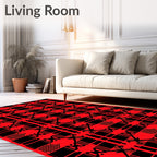 Bold Red Black Plaid Geometric Rug