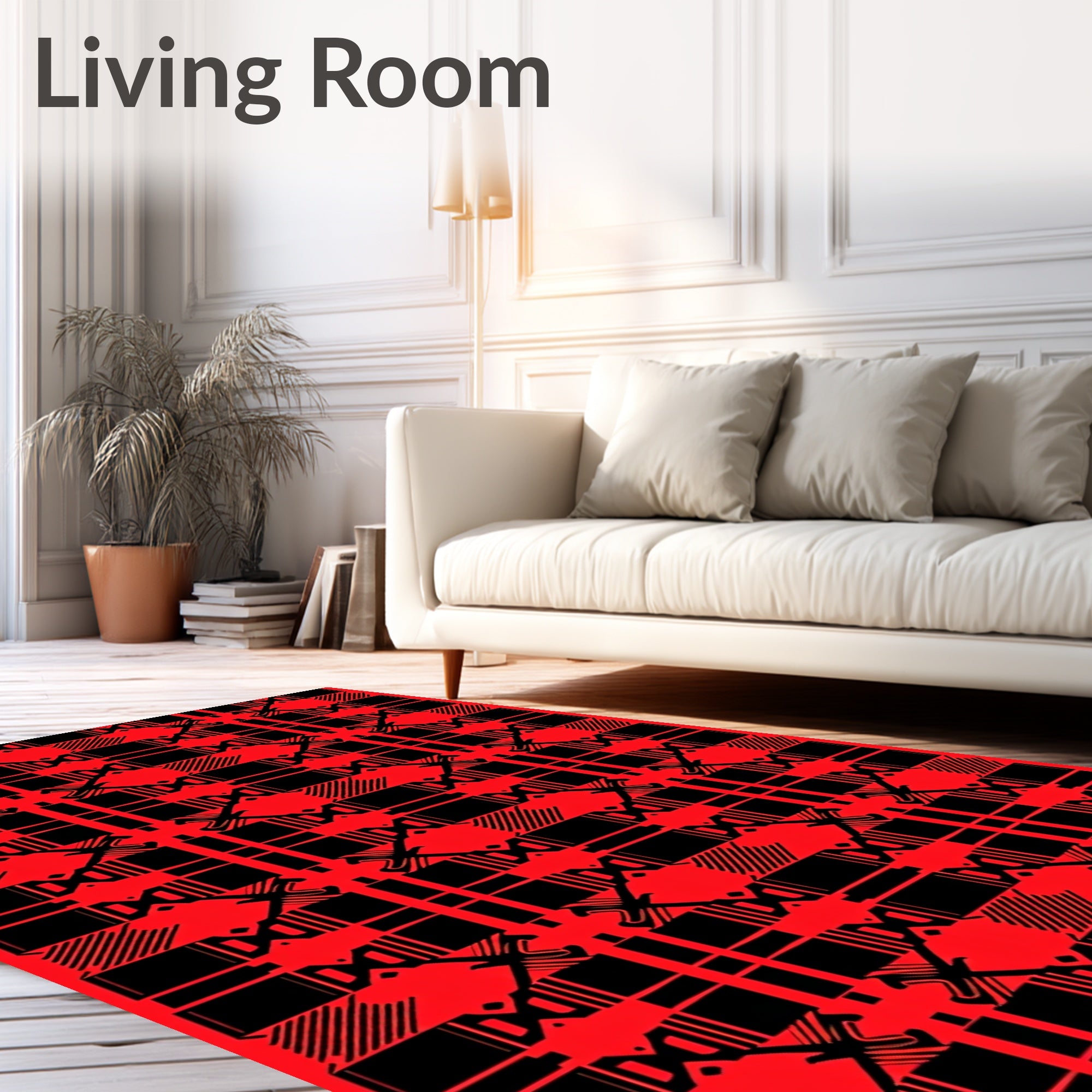 Bold Red Black Plaid Geometric Rug