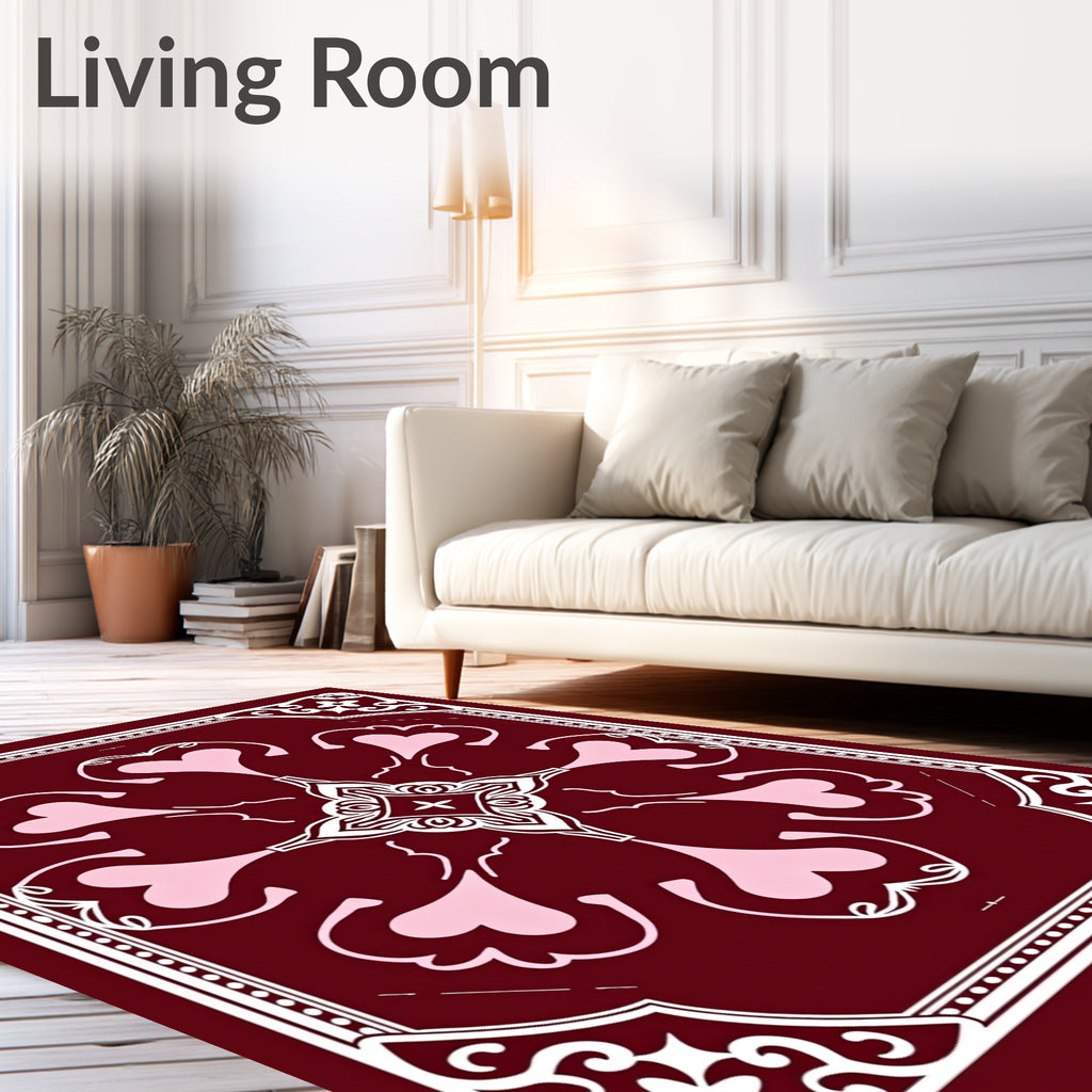 Maroon Heart Swirl Medallion Rug