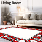 Red Snowman Candy Cane Festive Border Rug