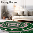 Deep Emerald Pink Concentric Sunburst Rug