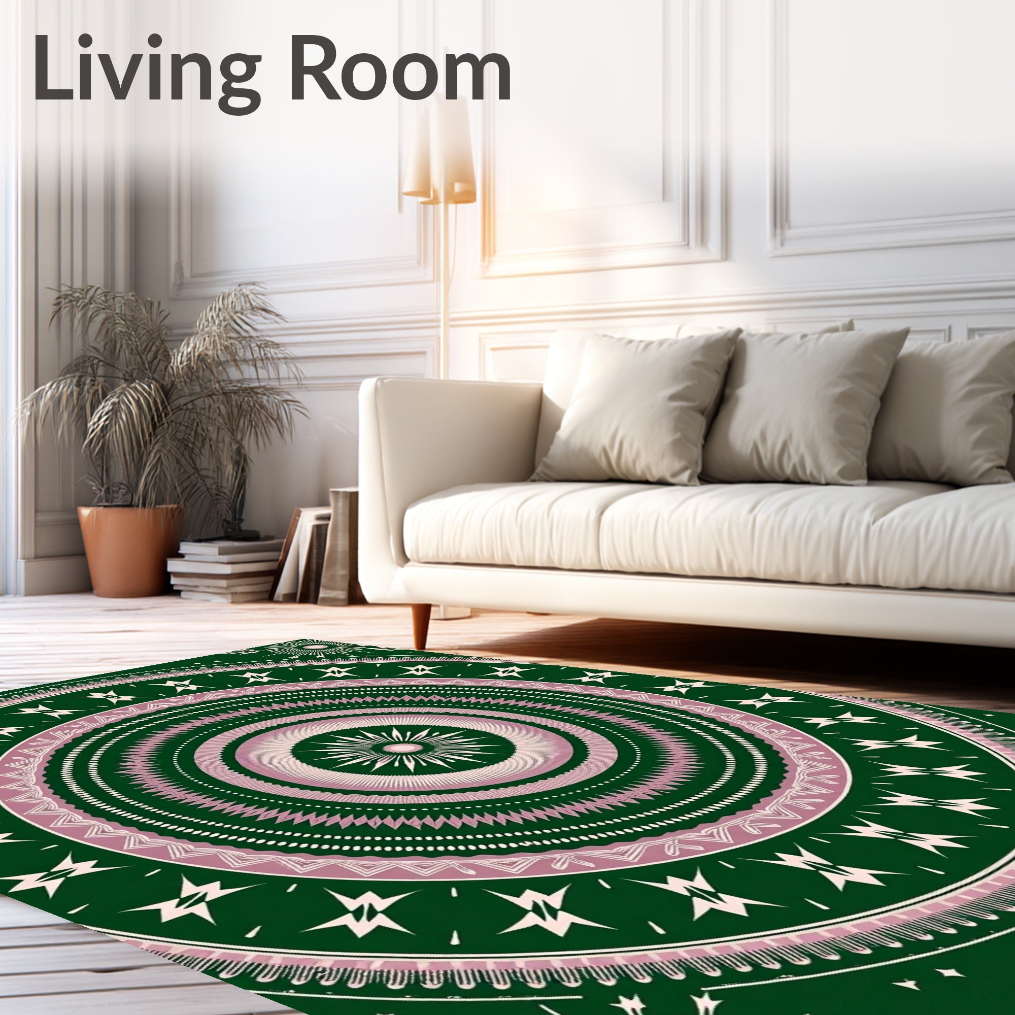 Deep Emerald Pink Concentric Sunburst Rug