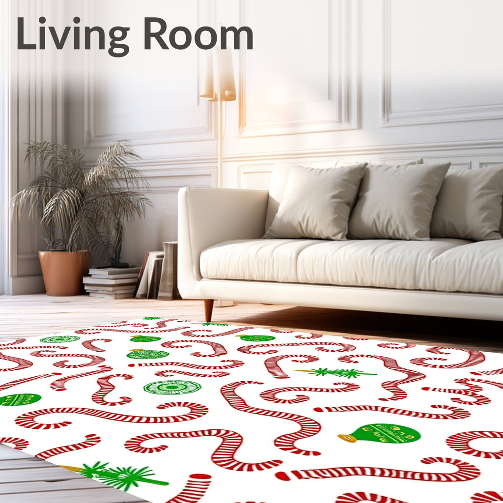 Red Green Candy Cane Ornaments Rug