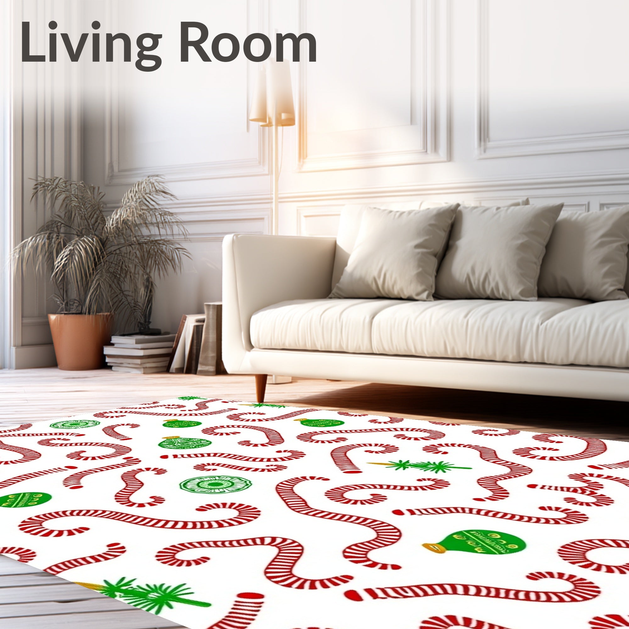 Red Green Candy Cane Ornaments Rug