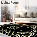 Ornate Black Cream Floral Border Rug