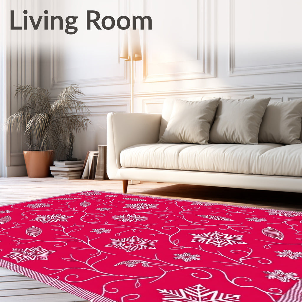 Crimson Snowflake Vine Intricate Rug
