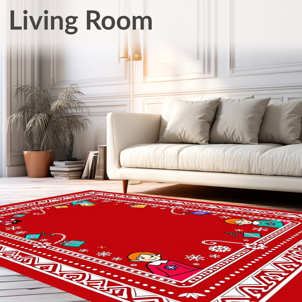 Festive Red Elf Christmas Gift Border Rug