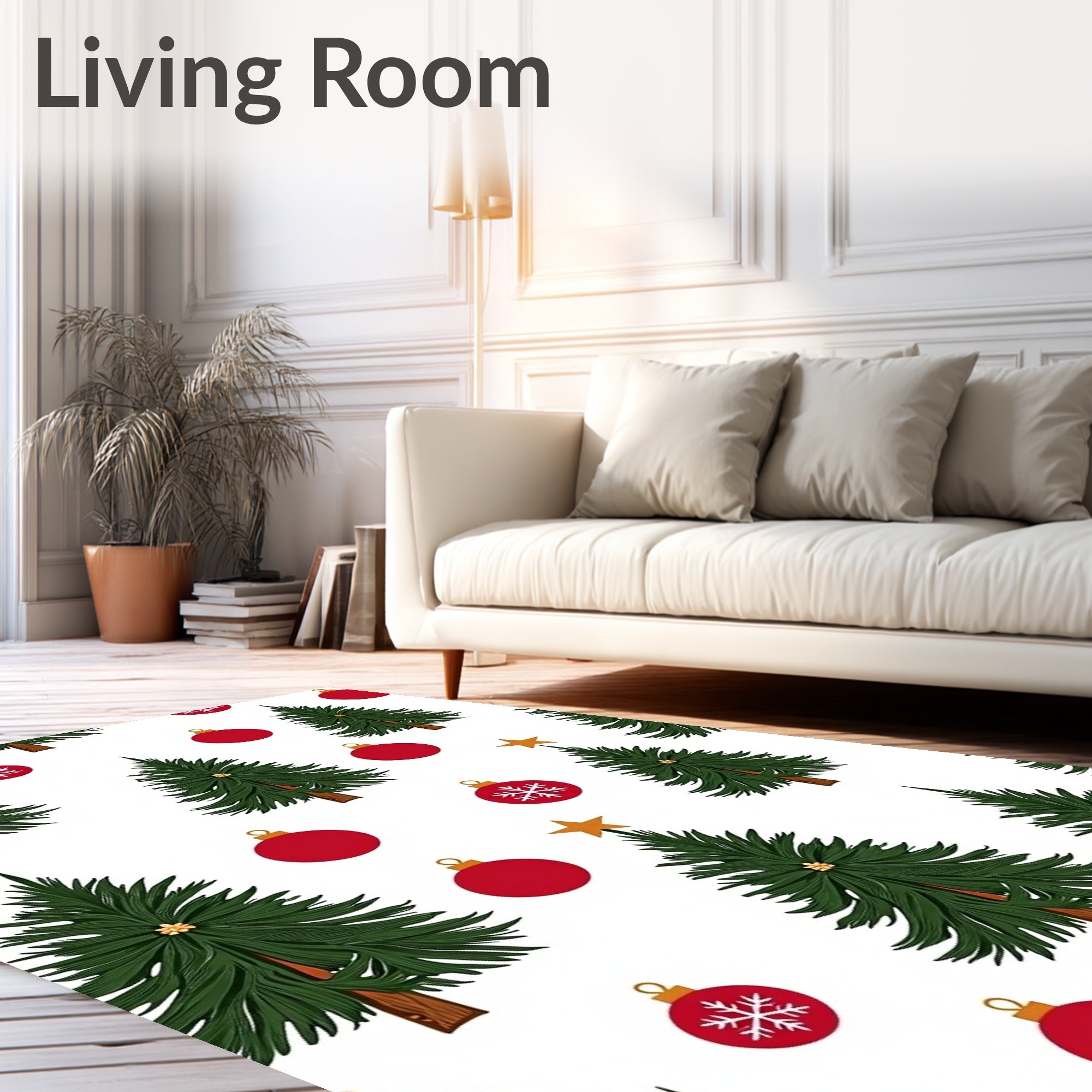 Green Christmas Tree Red Ornament Star Rug