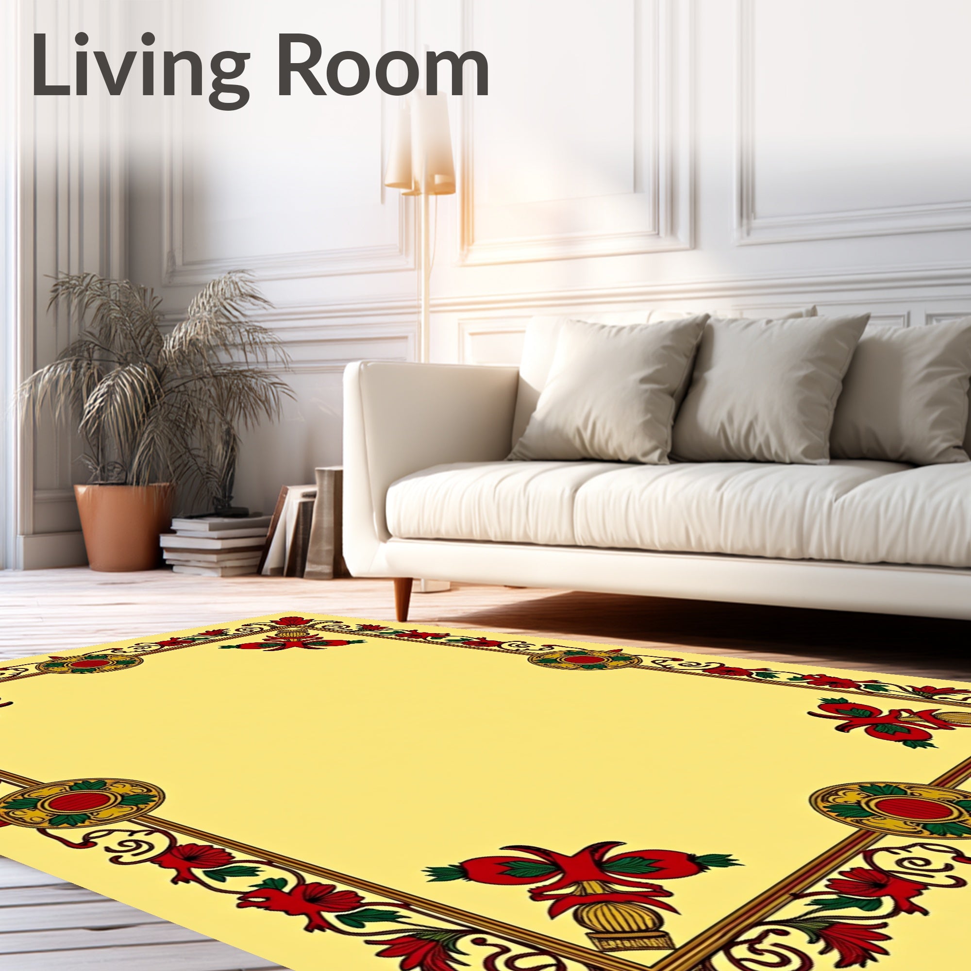 Red Floral Gold Medallion Frame Rug